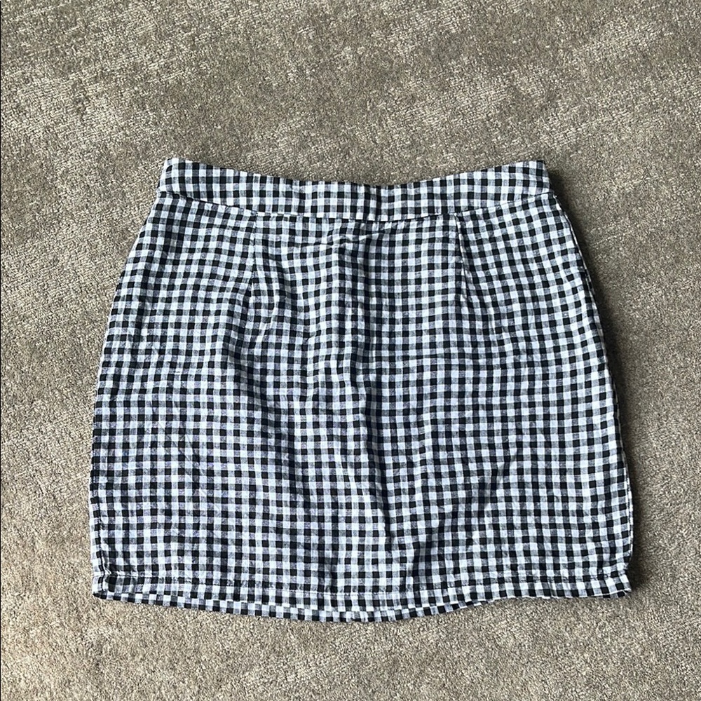 Linen Black and White Checkered Mini Skirt